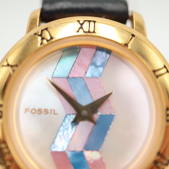 Vintage Fossil Womens Pink Blue MOP Dial 24mm Watch Blue Leather w New Battery - Picture 8 of 15